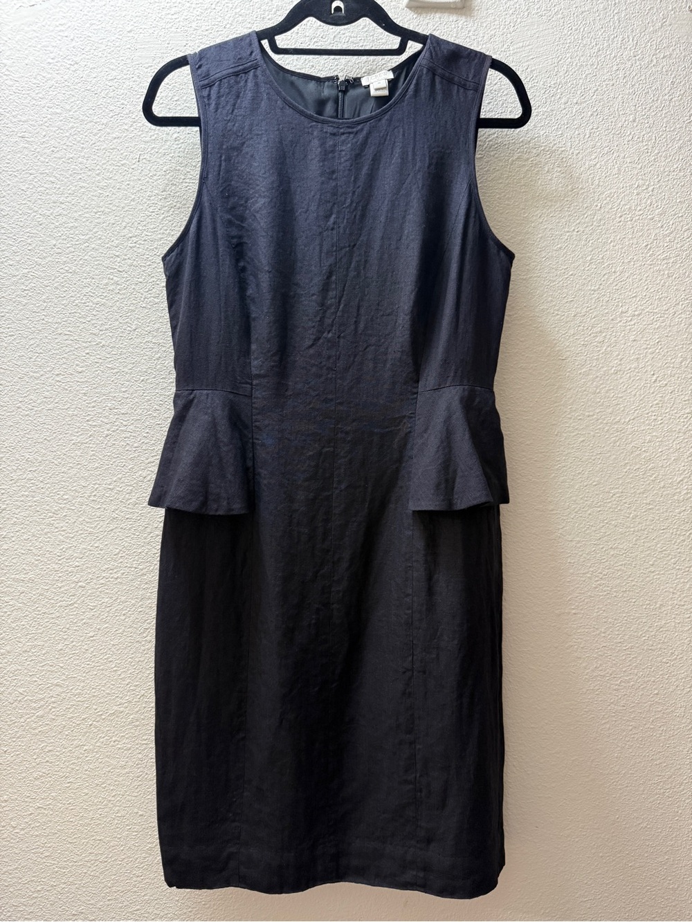 J. Crew Black Linen Peplum Sheath Dress Size 10 Sleeveless LBD Career Classic